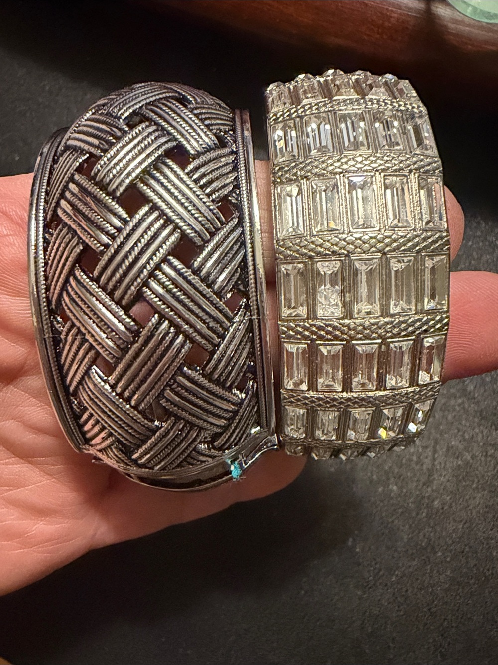 Silver-Tone Woven and Crystal-Accent Cuff Bracelet Set